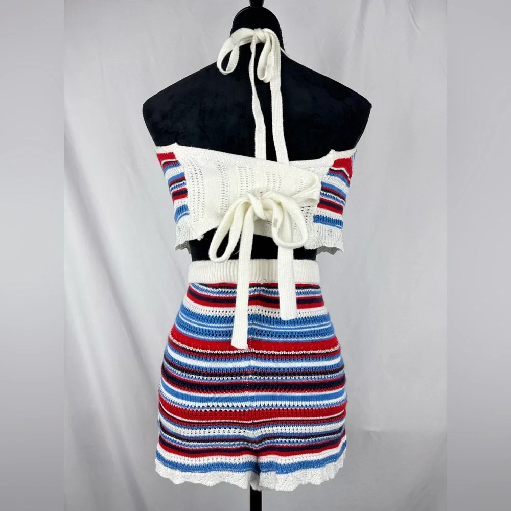 NOBO 2 Piece Crop Top and Shorts Knit Stripped Outfit for Summer - Picture 4 of 6